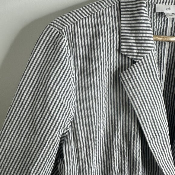 J Jill Blazer Womens Large Petite Gray White Stripe Seersucker Stretch Jacket - Picture 4 of 14